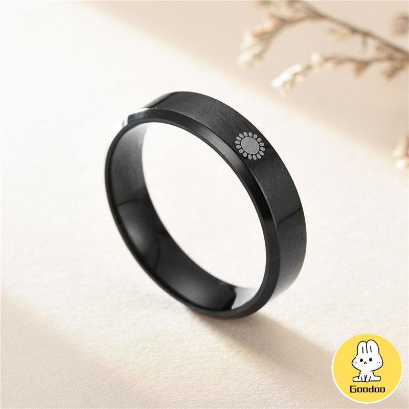 Simple Moon Sun Couple Trendy Wide Love Rings Hadiah Indah untuk Pacar Pacar di Hari Valentine -Doo