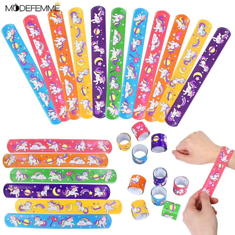 10pcs Gelang Tangan Snapping Ring Motif Kartun Unicorn Untuk Dekorasi Pesta Ulang Tahun Anak