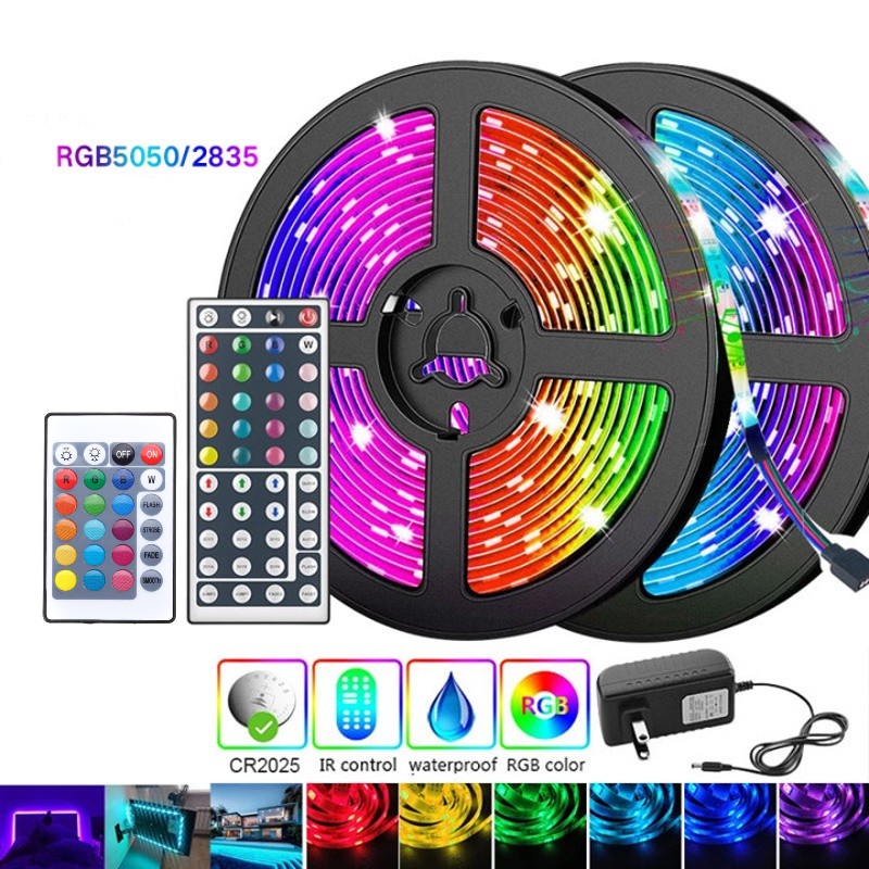 Paket Lengkap Lampu LED Strip RGB 5M/10M Waterproof 2835 5050 Remote Control Lampu Hias Kamar Warna-