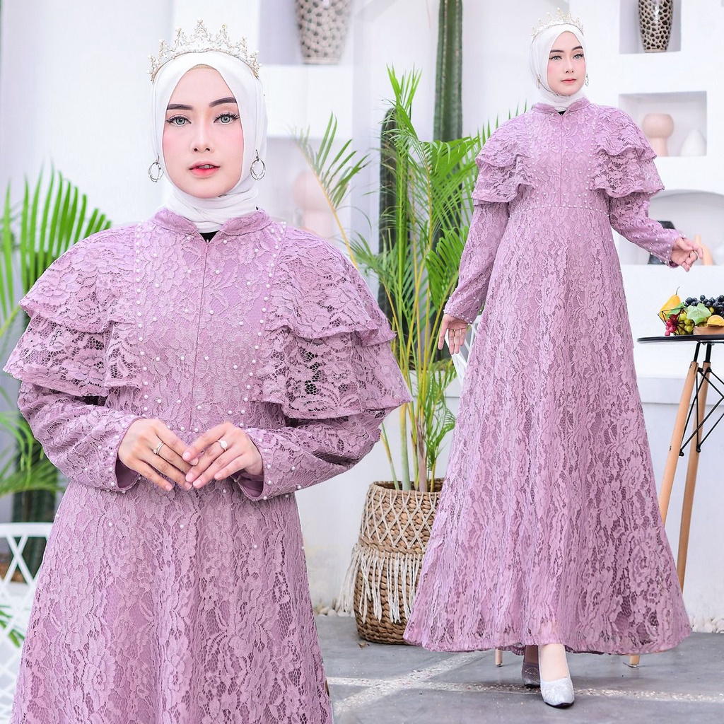 (New Product) Gamis Maxi Camelia/Gamis Full Brukat Tulang/Dress Busui Friendly/Dress Kondangan Remaja dan Dewasa/Fashion Muslim Wanita