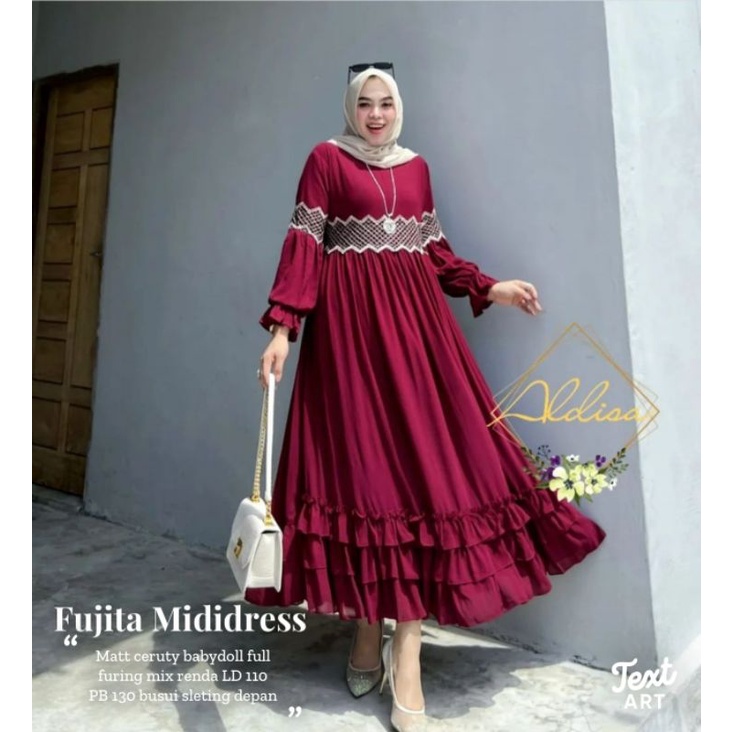 FUJITA MIDI DRESS CERUTY BABYDOLL ORI LABEL MADANI FASHION MUSLIM WANITA TERBARU KEKINIAN MODERN COD