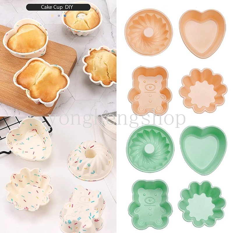 1 Pc Cetakan Cupcake Muffin Telur Tart Donat Bentuk Hati Bunga Beruang Bahan Silikon Anti Lengket