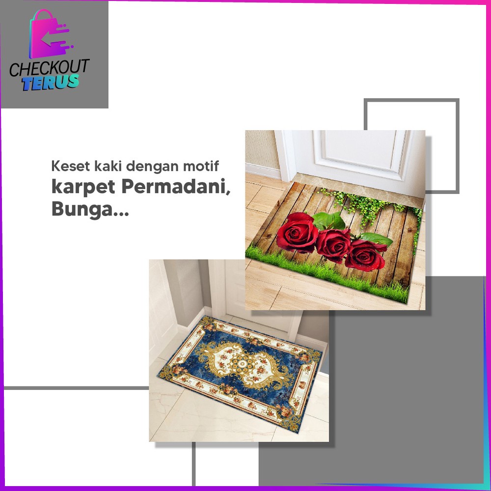 CT C734-C738 Keset Kaki Motif Karpet Permadani Uk 40X60 Keset Kamar Mandi Bunga Karakter Anti Slip Keset Kaki Eropa Classic Flower Import