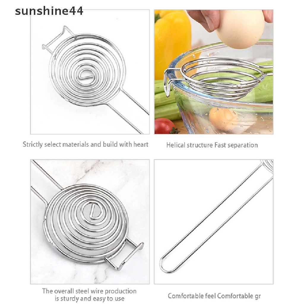 Sunshine 1PC Alat Pemisah Putih Dan Kuning Telur Portable Bentuk Spiral Bahan Stainless Steel