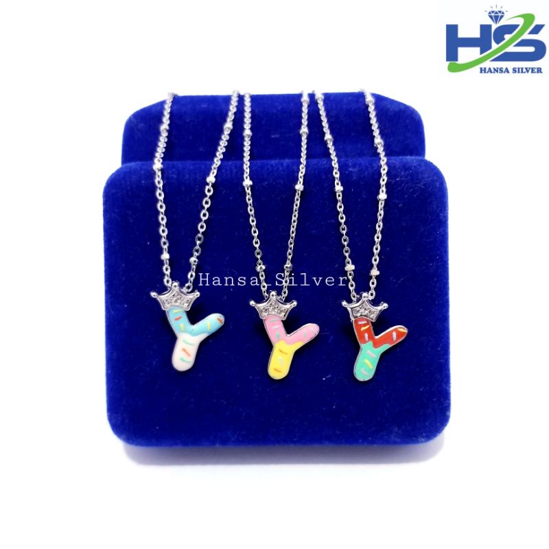 Kalung Perak Anak Asli Silver 925 Lapis Emas Putih Model Rantai Jedar Liontin Huruf Alfabet - Perak Asli 925 Anti Karat