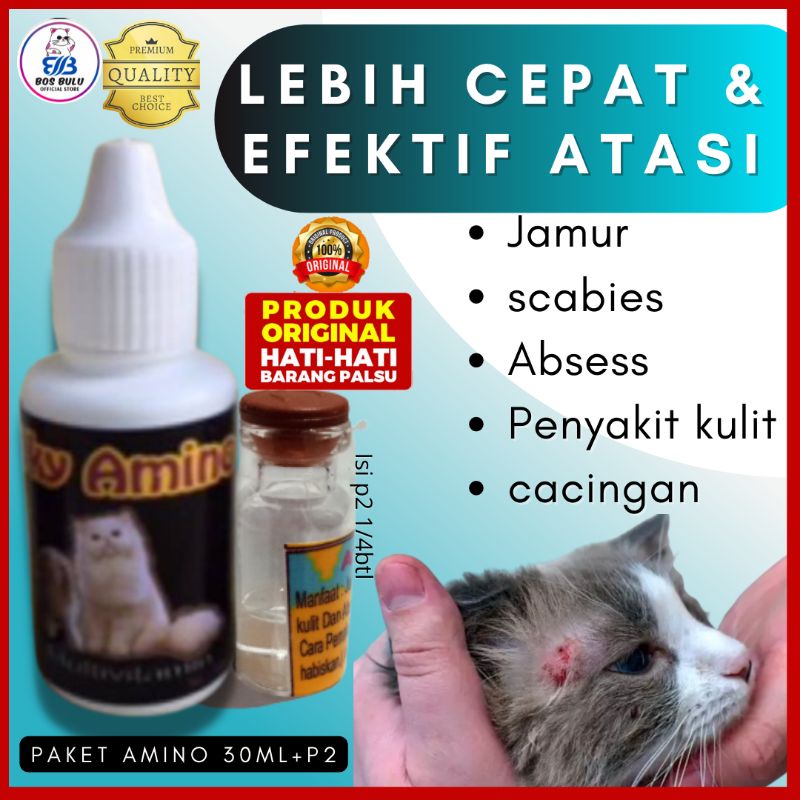 p2 paket vitamin obat jamur cacing kutu koreng scabies luka kulit kucing 30ml