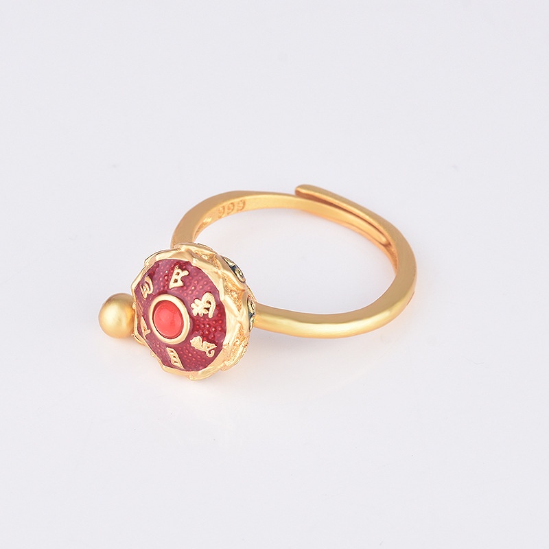 Goldkingdom Perhiasan Fashion 24K Bangkok Aksesoris Ready Stock Cincin Yang Dapat Disesuaikan Dengan Enam Karakter Jingyan Buatan Tangan Enamel Berwarna Membakar Transshipment Biru