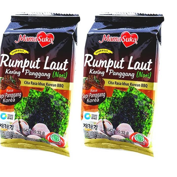 

Spesial Edition--MAMASUKA SEAWEED BARBEQUE 4.5 GR ISI 2 PACK - SNACK NORI RUMPUT LAUT