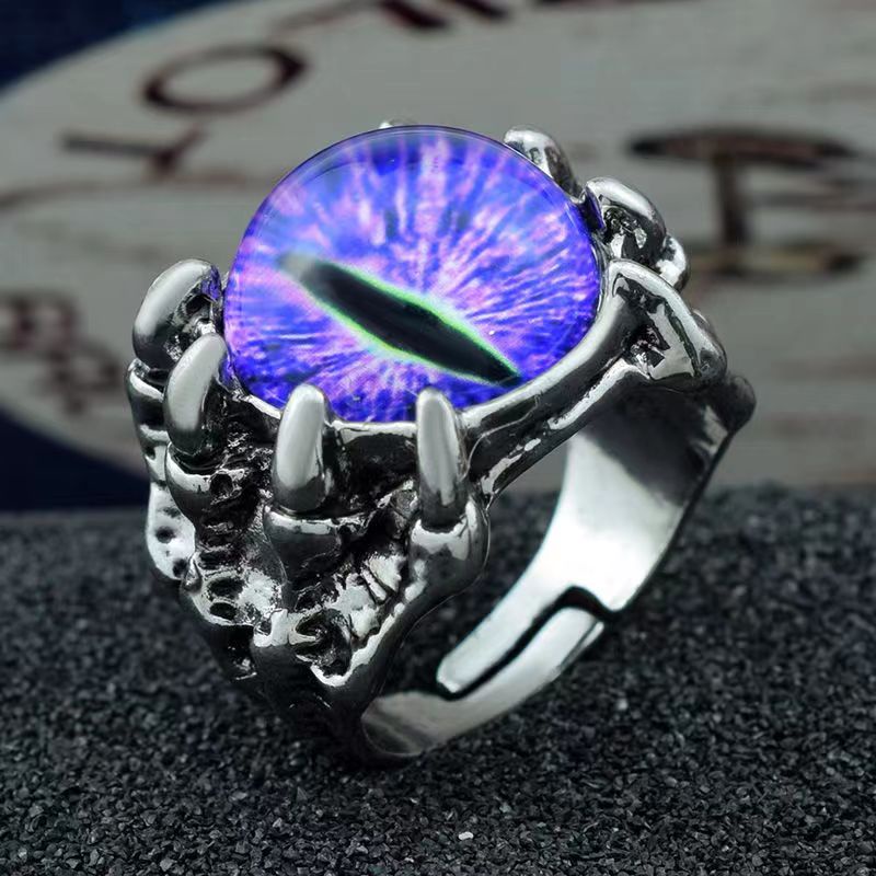 Cincin Model Terbuka Adjustable Desain Mata Setan Gaya Punk Hip Hop Untuk Pria Dan Wanita