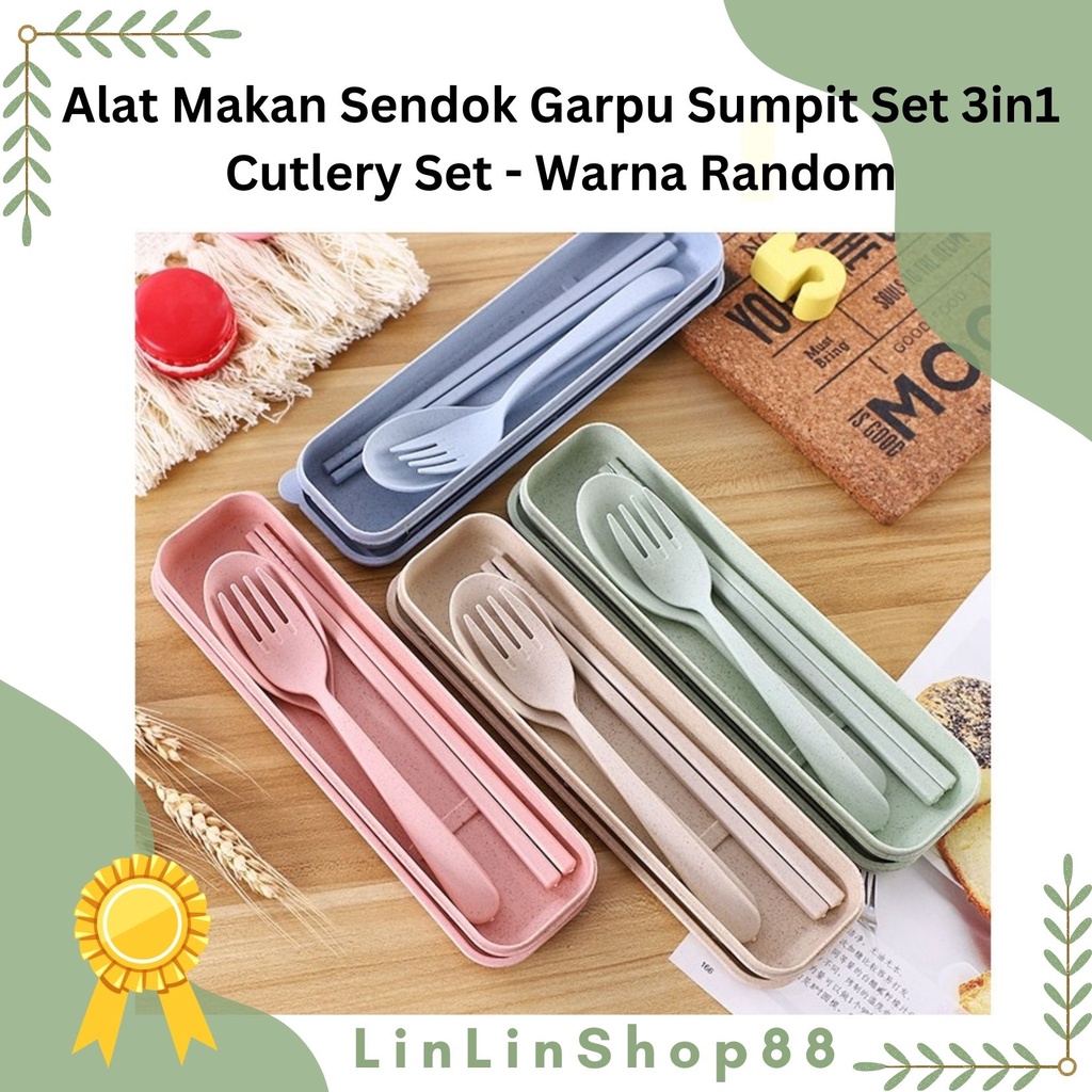 Alat Makan Sendok Garpu Sumpit Set 3in1 - Cutlery Set - Warna Random