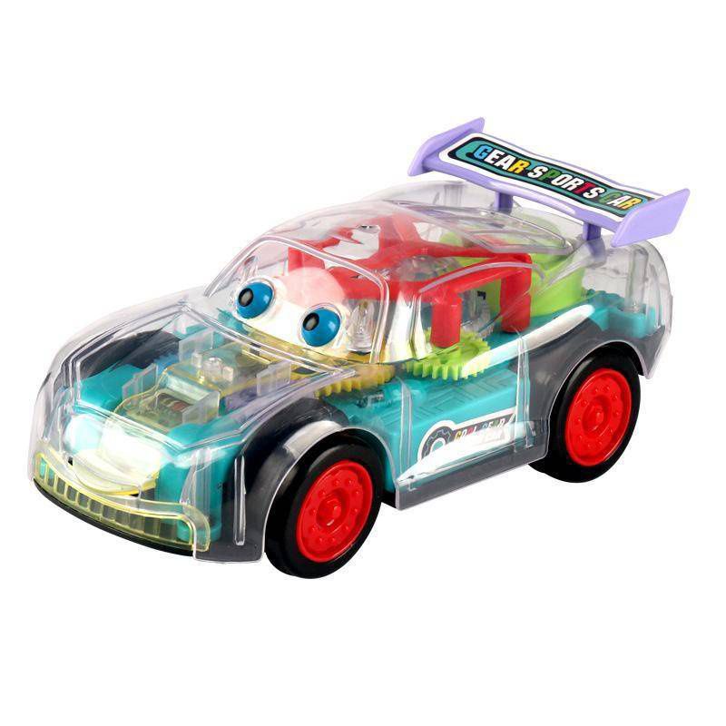 Electric transparent cartoon gear car light music universal driving racing children's toys stall wholesale