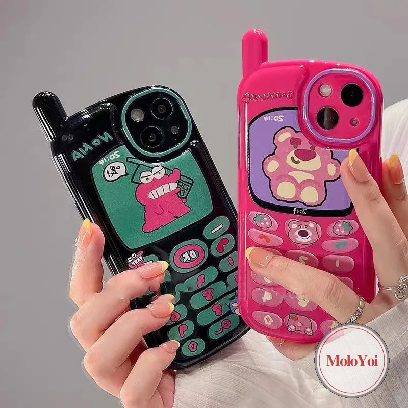 IPHONE Casing Ponsel Kompatibel Untuk Iphone11 12 13 14 Pro Max7 8 Plus XR X XS MAX SE 2020 Kepribadian Retro Kreatif Desain Seluler Kartun Crocodile Strawberry Bear Glossy Soft Cover