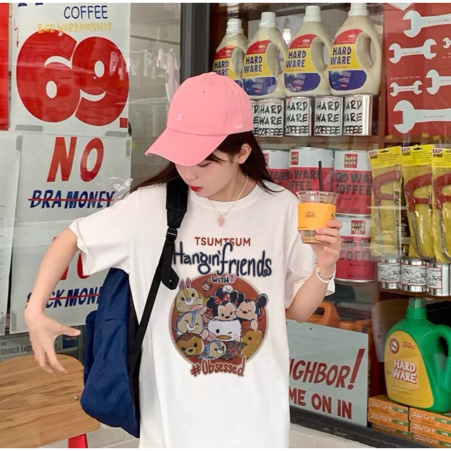 EUNII T-shirt Lengan Pendek Cartoon Mickey Mouse Korean Style/Kaos Atasan Wanita/Baju Kaus Oversize Wanita/Kaos Wanita Original