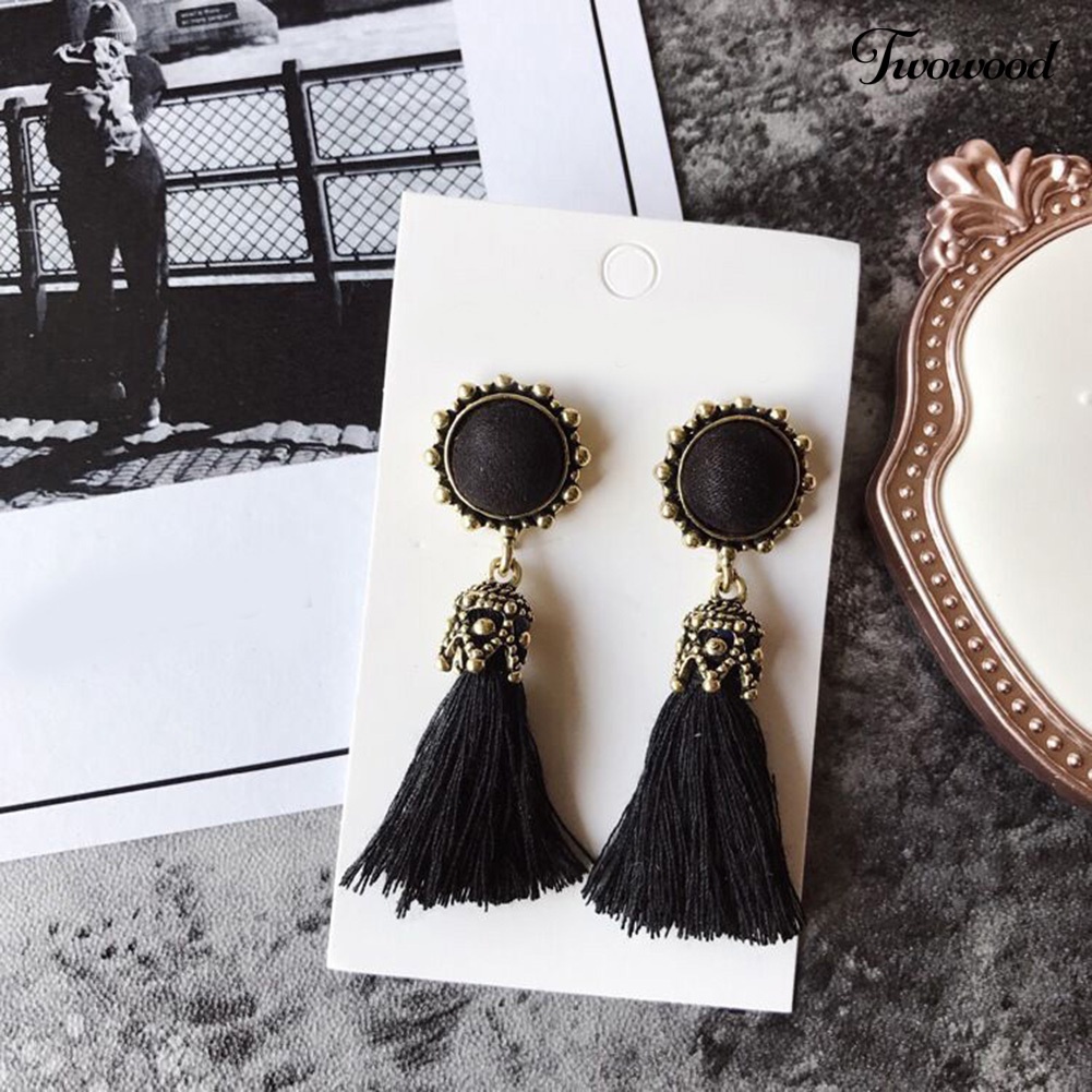 Anting Stud Rumbai Bentuk Bulat Gaya Vintage Untuk Wanita