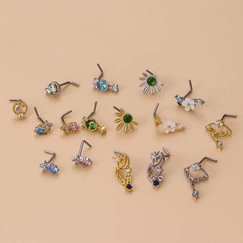 1pc Anting Tindik Hidung Bentuk L 20 Gage Bahan Tembaga Hias Zircon