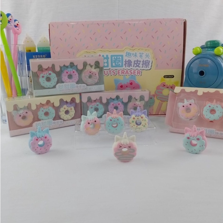 PENGHAPUS FANCY DONUT UNICORN 1 BOX ISI 3 PCS IMUT LUCU HARGA TERMURAH