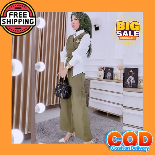 One Set Crinkle Premium || Crinkle Smoke || Setelan Polos Renda Busui  One Set Maudy Ayunda Setelan 