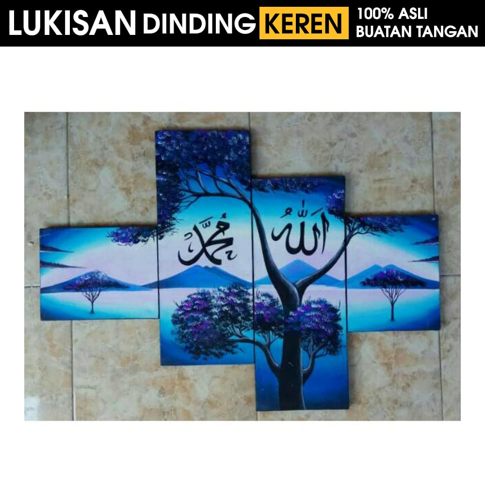 Jual Lukisan Kaligrafi Pemandangan Alam Nuansa Biru Lukisan Dinding Ruang Tamu Kanvas Abstrak 6495