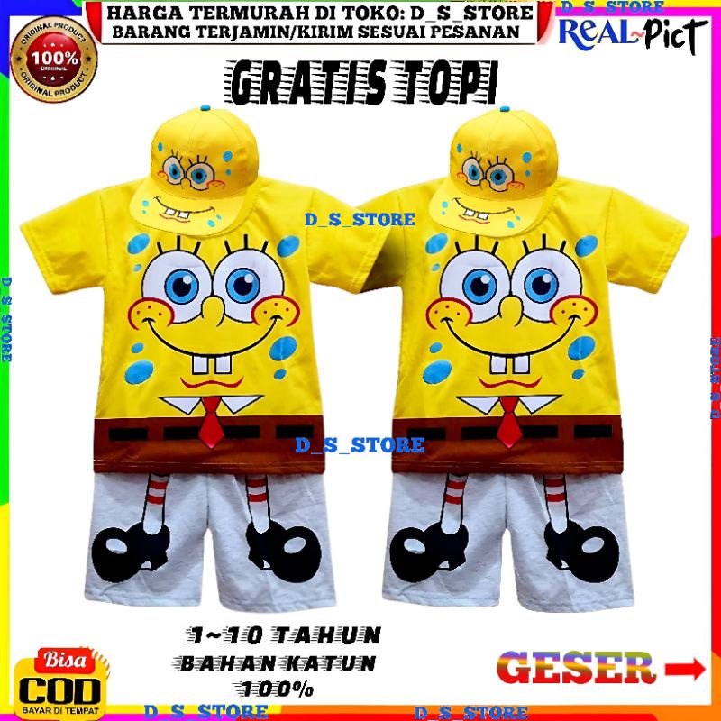 SETELAN BAJU SPONGEBOB ANAK ANAK/BAJU ANAK ANAK MODEL SPONGEBOB TERBARU