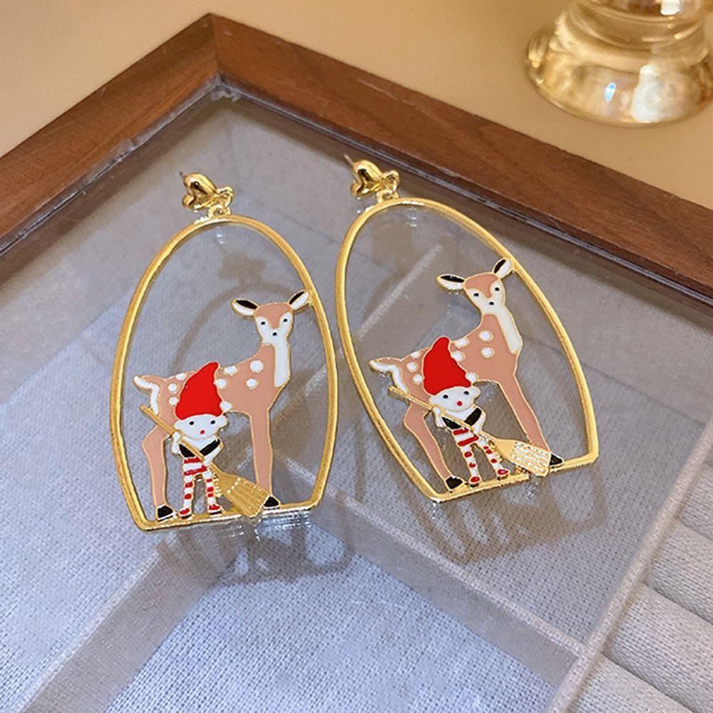 Mxbeauty Anting Tusuk Natal Musim Dingin Kartun Hati Asli Elk Deer Drop Earrings