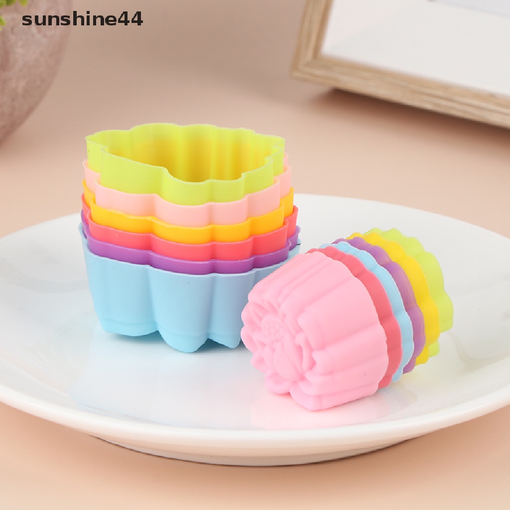 Sunshine 5Pcs Cetakan Kue Muffin Bentuk Bunga Lotus Bahan Silikon 3 / 5cm