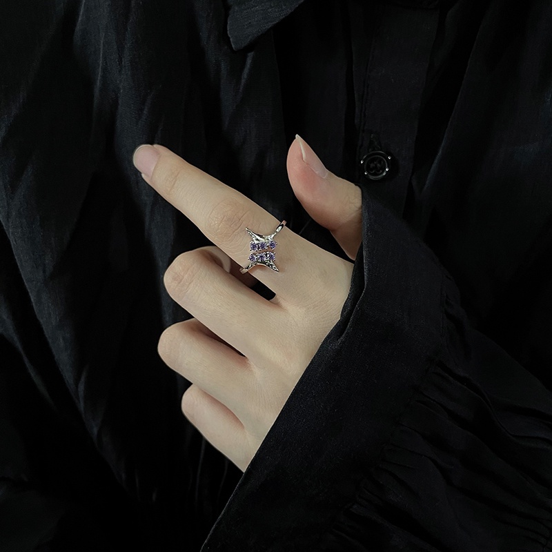 Cincin Model Terbuka Desain Empat Bintang Gaya Vintage Korea