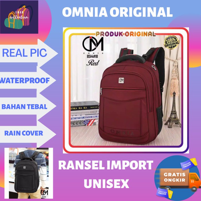 TAS RANSEL PRIA BACKPACK COWOK WANITA LAPTOP OMNIA 8514-18 RAIN COVER