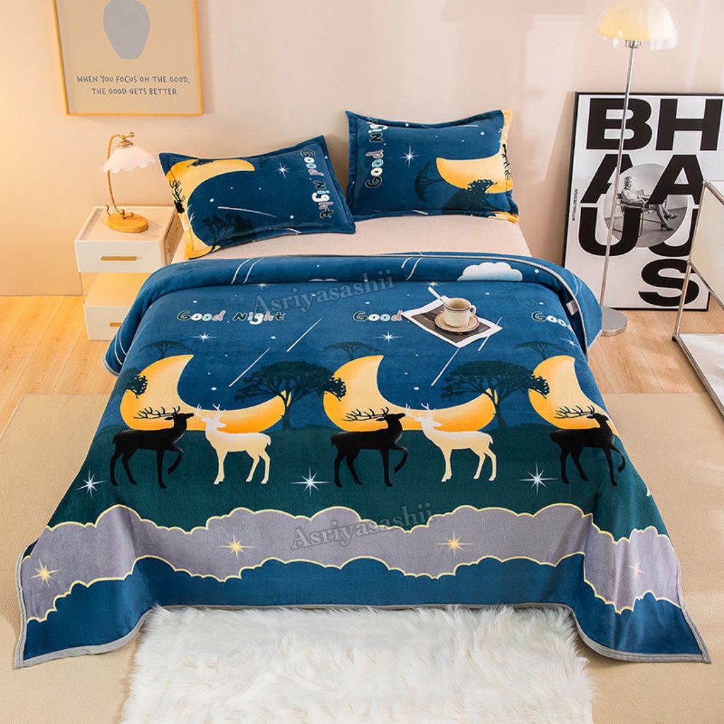 Selimut Dewasa Bulu Halus 150x200 Motif Keren Asriyasashii Terlaris  Termurah Berkualitas-RUSA BULAN 140x190