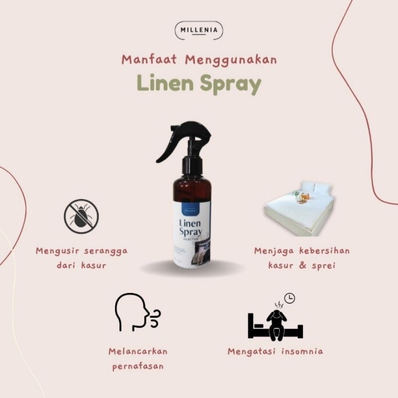 MILLENIA LINEN SPRAY ORIGINAL ESSENTIALS OIL PEMBERSIH KASUR SPREI DARI BAKTERI KUMAN TUNGAU DAN DAPAT MENGHILANGKAN INSOMNIA DAN STRESS HARUM DAN MENENANGKAN