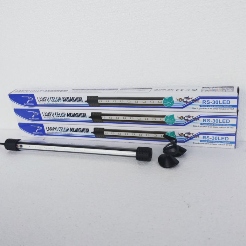 Lampu led celup aquarium 30cm ROSSTON RS 30 LED akuarium lamp 30 cm warna putih biru putih merah pelangi RGB (ROSTON)