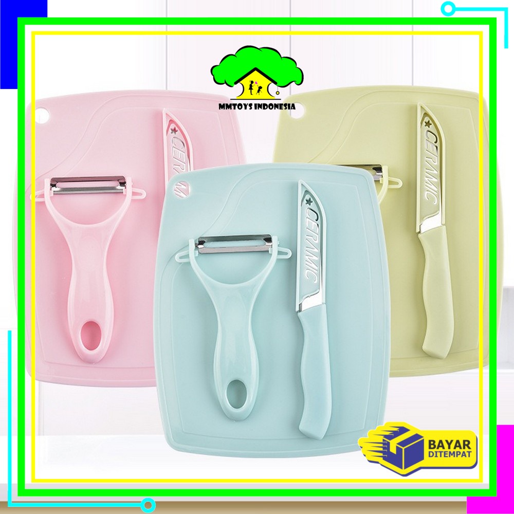 MI-C442 Pisau Set Keramik 3 in 1 Serbaguna/ Talenan Pisau Pengupas Buah Dan Sayur Knife Peeler Fruit Chopping