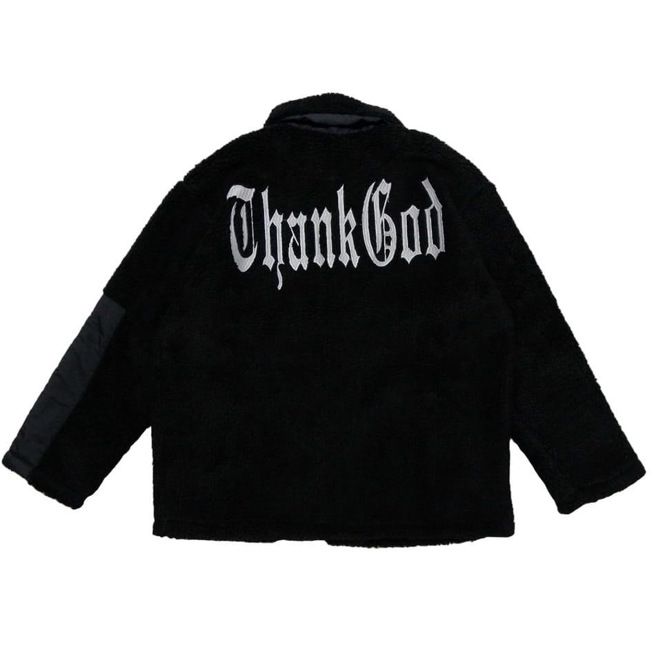 Jaket Sherpa Jacket Thank God Black simple - jaket sherpa pria wanita - jaket bulu domba pria - best