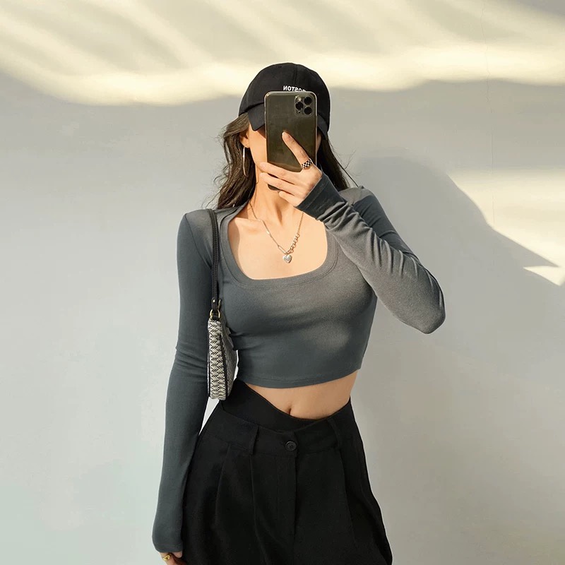 Long Sleeve Crop Top Wanita Lengan Panjang 1532 (S-XL)