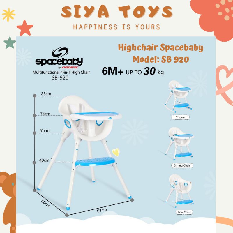 SIYA✨ FREE BUBBLEWRAP SpaceBaby SB 920 Rocker Baby Booster 4 IN 1 Bisa Goyang High Chair Kursi Makan Bayi Space Baby SB920 4in1 Kursi makan anak