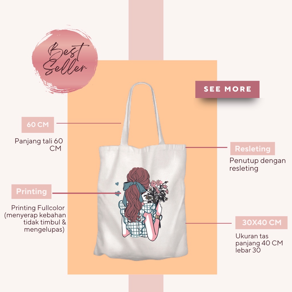 Totebag Portait Kanvas human cute korea with Resleting By canboom official