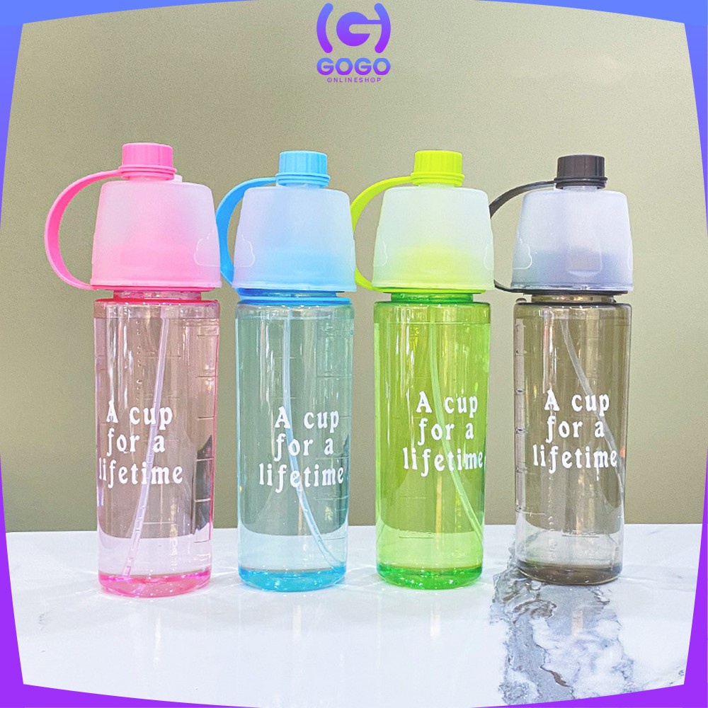 GOGO-C730 Botol Minum Semprot 600ML Tumbler Minum Sport Spray Water Bottle Portable Botol Air Minum Sedotan Sprai