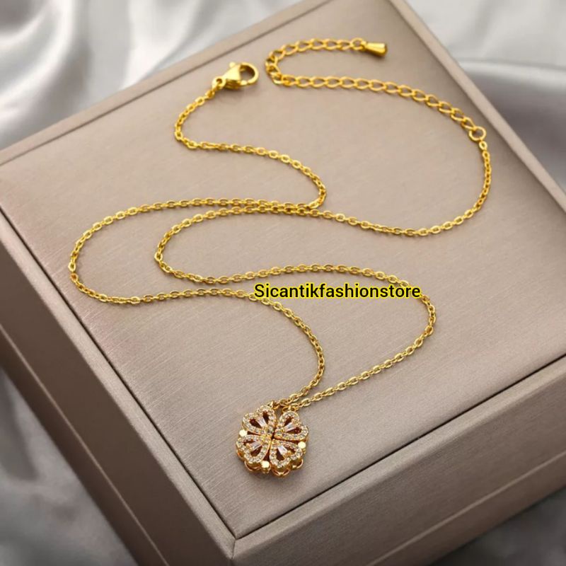Kalung Titanium Gold Liontin Love 2 Layer Terbaru Terlaris Anti Karat Selamanya Kalung Wanita Korea Liontin Love Gold 2 Layer Fashion Wanita K5 Gold Liontin Love