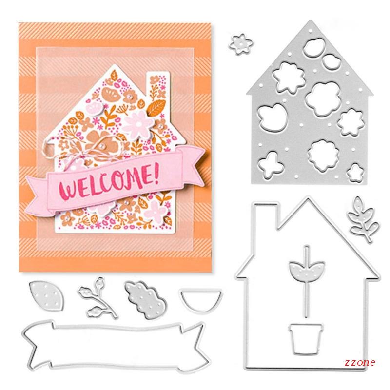 Cetakan Stensil Cutting Dies Motif Rumah Bahan Metal Baja Karbon Untuk Scrapbook / Craft DIY