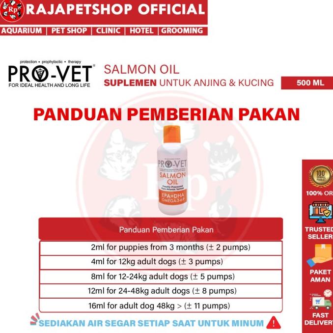 PROMO ( VITAMIN ) PROVET SALMON OIL 500 ML MINYAK IKAN OMEGA ANJING BULU