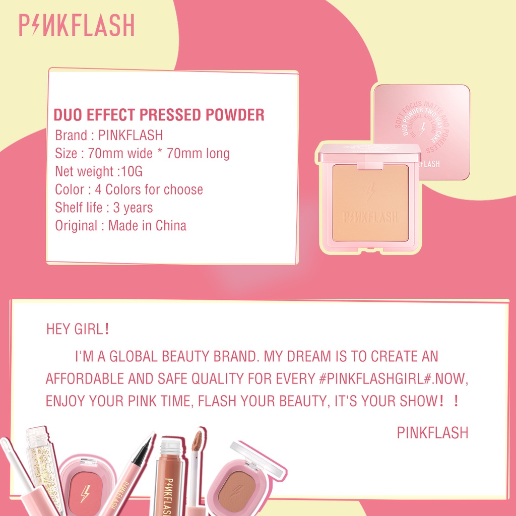 PINKFLASH Matte Oil Control Pressed Powder Bedak Padat Poreless Flawless High Coverage Face Makeup PF-F17