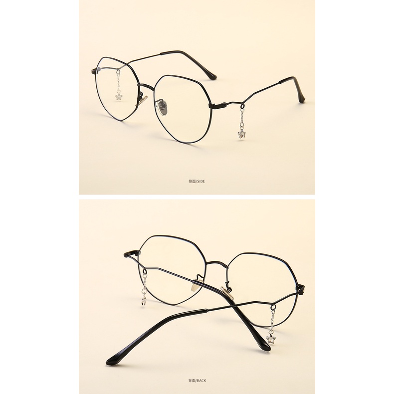 Kacamata Vintage Frame Metal Asimetris Dengan Liontin Bintang Untuk Wanita