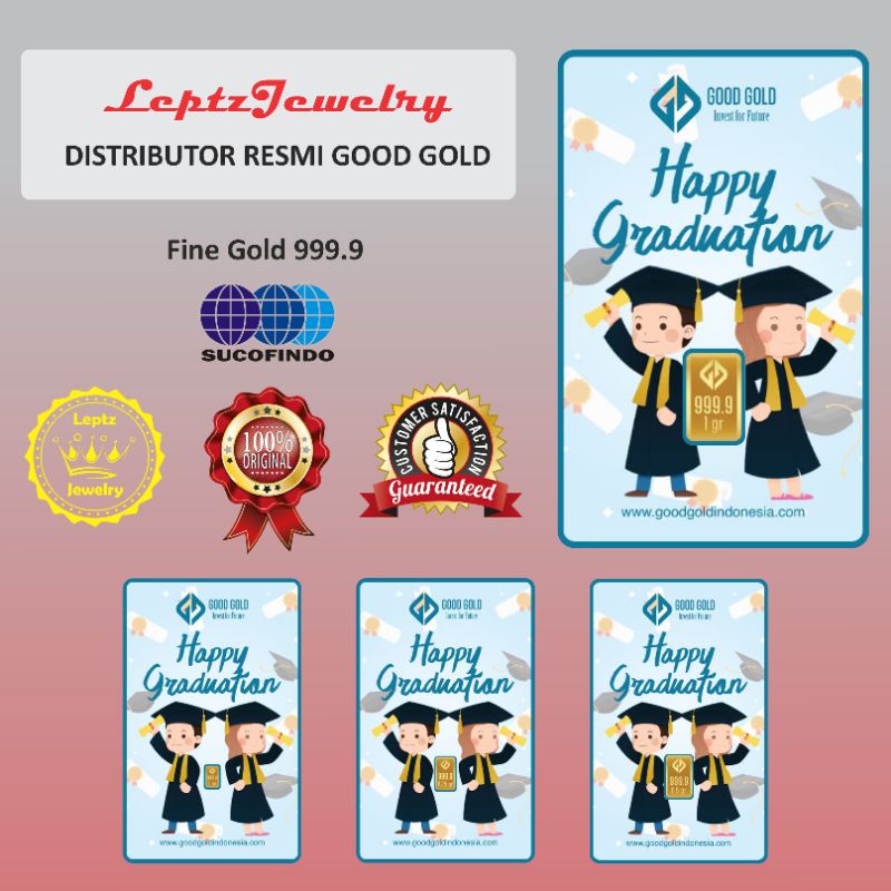 Logam Mulia Good Gold gift series, emas 24k: 0,5 gram  dan 1 gram edisi Happy Graduation