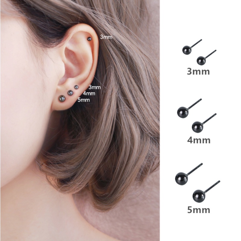 1 Pasang Anting Stud Tindik Bentuk Bola Kecil Bahan S925 Silver Anti Alergi Ukuran 3 / 4 / 5mm Untuk Wanita