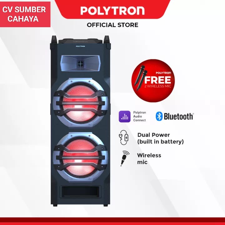 Polytron Speaker Portable Free 2 Mic Wireless PTS 12KF25 PTS12KF25 Trolley