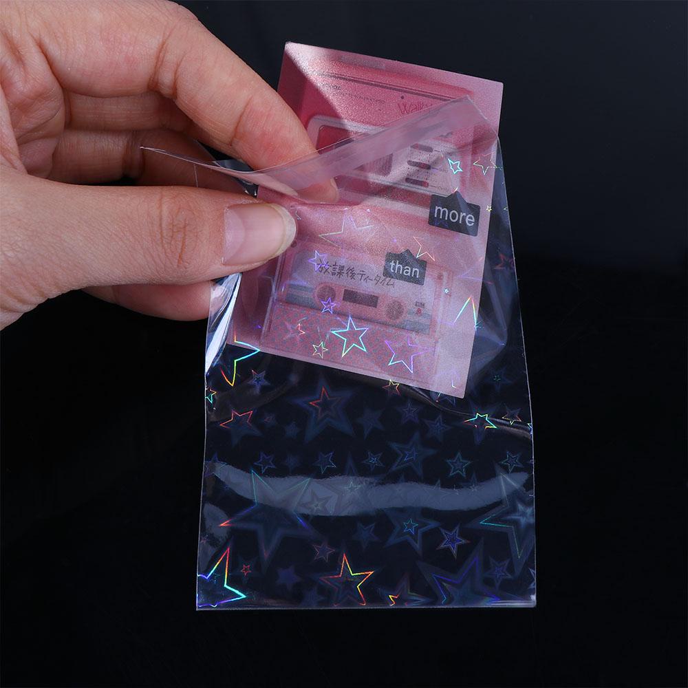 Agustinina Postcard Protector Sleeves Transparan Kedip Star Grid Hologram Film Sakura Card Protector