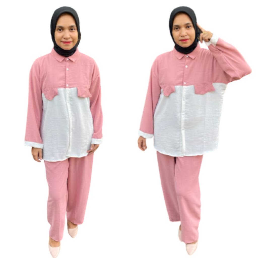 MINIGO POLOS SET CRINKLE/STELAN CRINKLE WANITA POLOS KOMBINASI