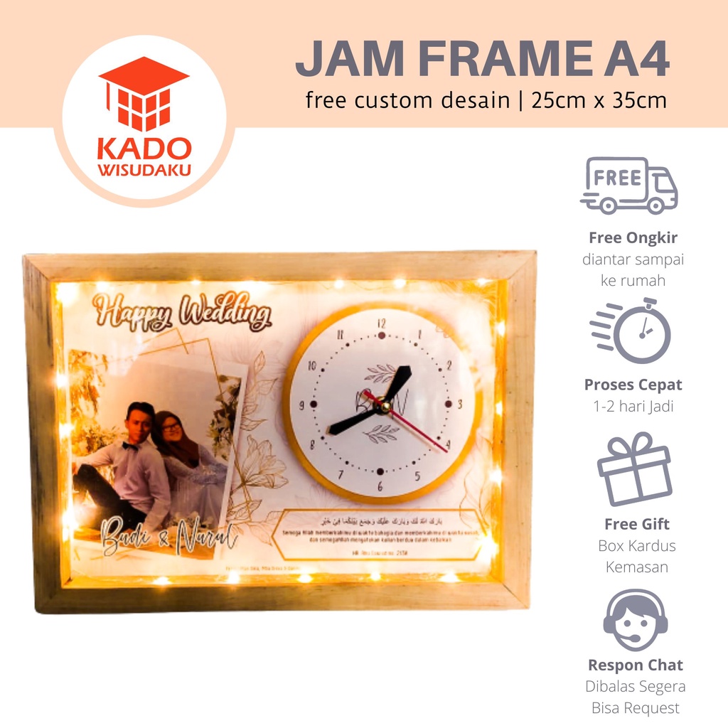 Jam Frame Lampu A4 Kado Pernikahan
