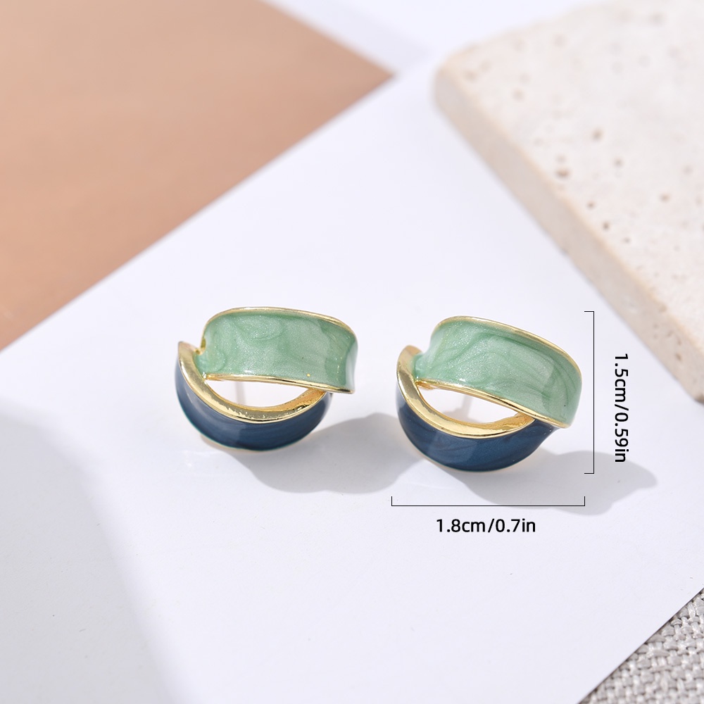 1 Pasang Anting Stud Geometris Warna Biru Putih Gaya Vintage Untuk Wanita