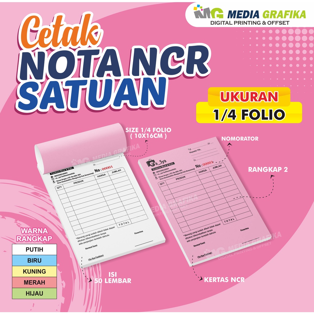 

NOTA SATUAN 1/4 Folio Nama Toko sesuai Pemesan, bisa cantumkan LOGO TOKO