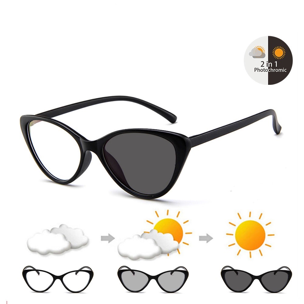 TOSERBA Kacamata Korea Wanita Kacamata Anti Radiasi PHOTOCROMIC pria Wanita Fashion Cat Eye retro flat Eyeglasses-PC02-BRIGHT-BLACK